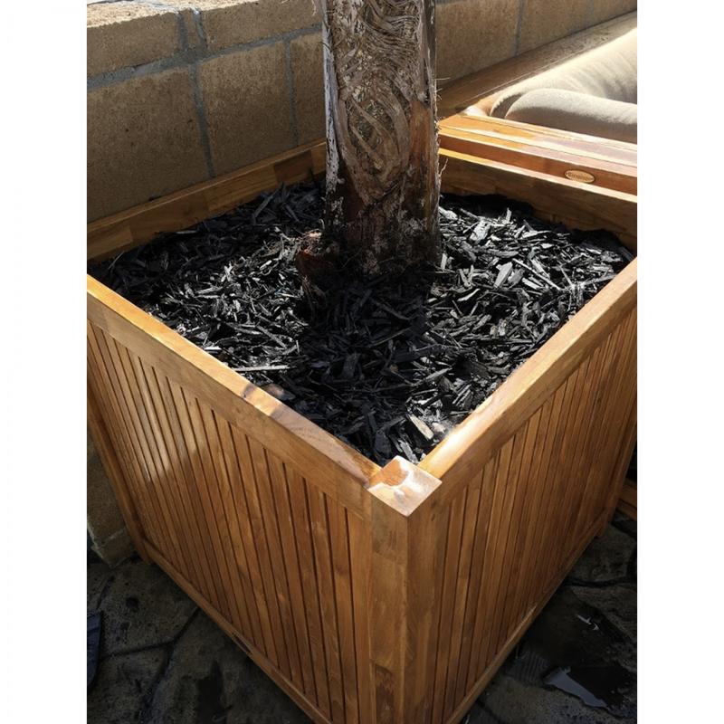 alt="18132 cube planter angled view  on deck patio beside sectional"