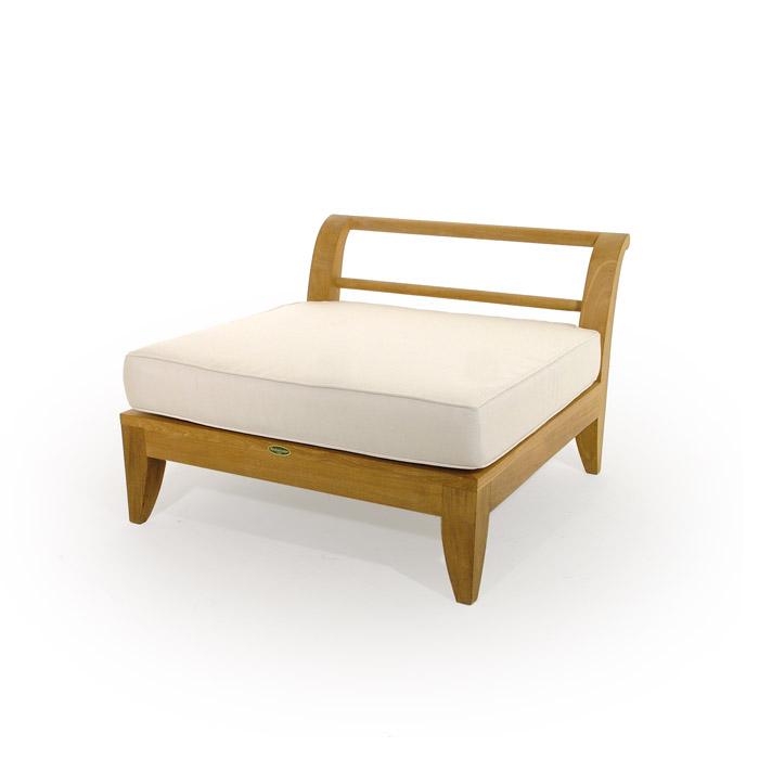 alt=" 16766 Aman Dais Sectional End Base front view with a canvas colored cushion on a white background"