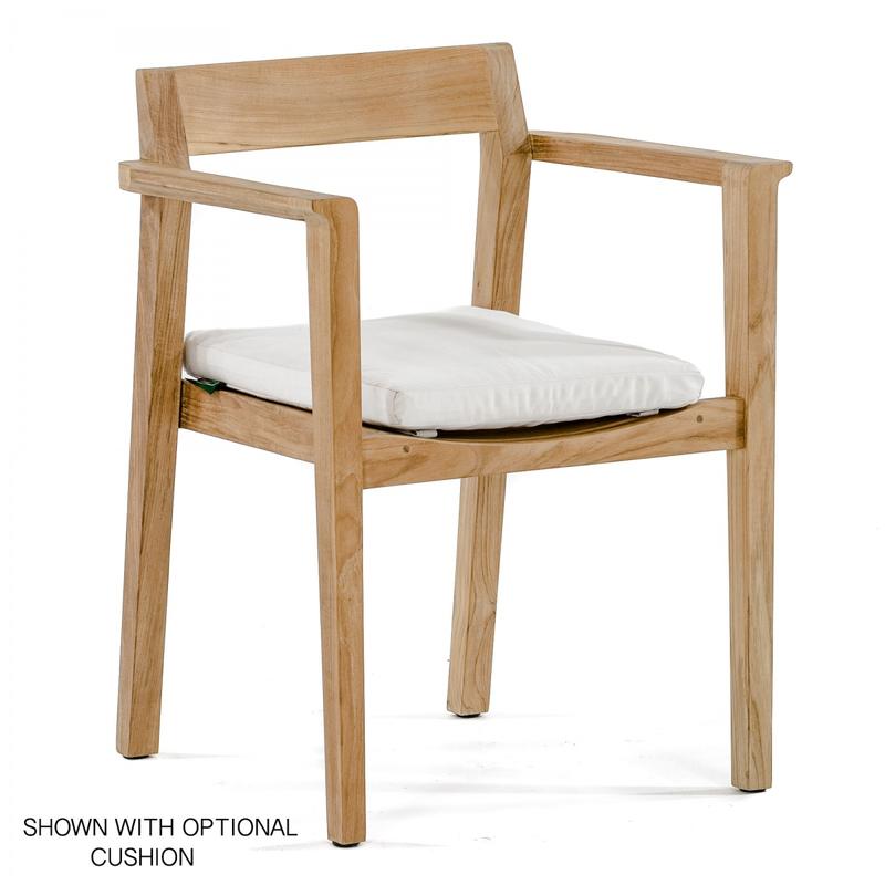 alt="70237 Grand Horizon teak dining chair with optional seat cushion front facing view angled on white background"
