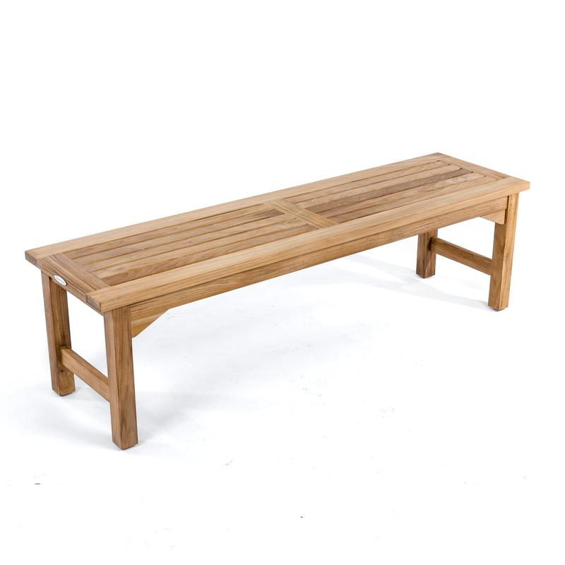alt="70061 Barbuda teak backless bench angled aerial view on white background"
