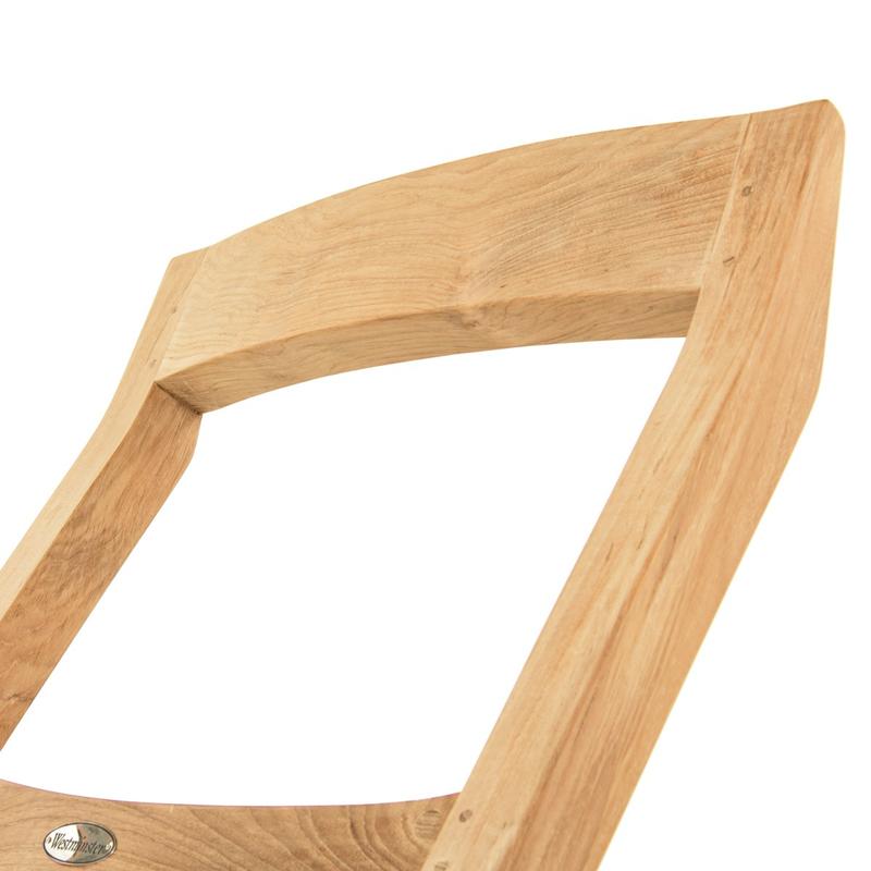 alt="70477 Horizon Pyramid teak side chair showing closeup of backrest on white background"