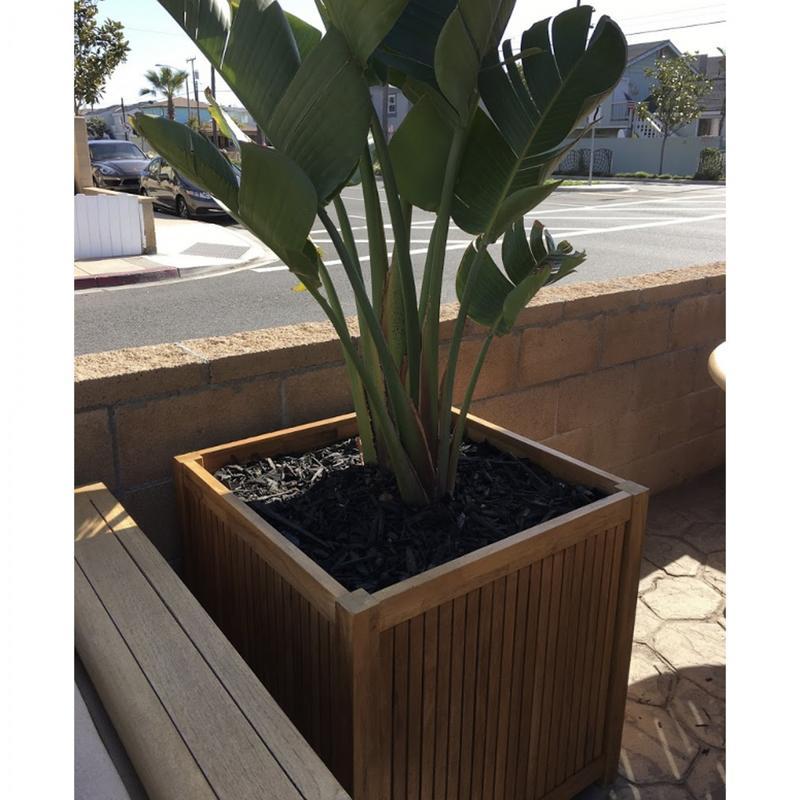 alt="18132 cube planter angled view  on deck patio overlooking street"