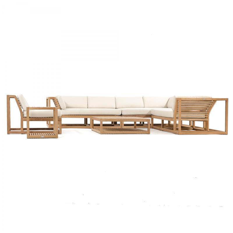 alt="70230 Maya deep seating seven piece modular collection side view with canvas cushions on white background"