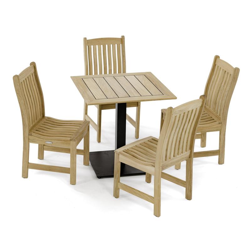 alt="15483 Vogue 30 inch square table top and optional black coated table base and 4 side chairs angled aerial view on white background"