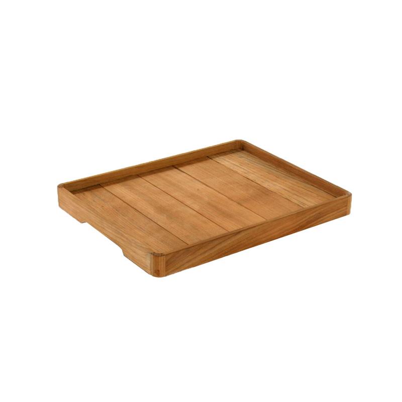 alt="70460 Odyssey teak and stainless steel Folding Side Table Teak Tray angled aerial view on white background "