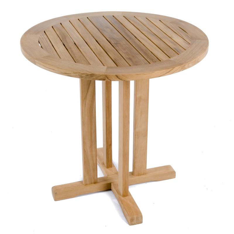 alt="15771 Teak 30 Inch Round Bistro Table angled side view on white background"