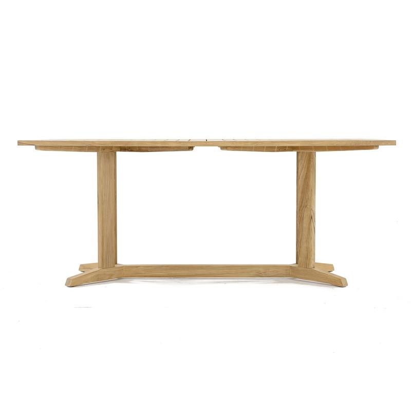 alt="15816 Pyramid 6 ft Rectangular Teak Dining Table in side profile view on white background"