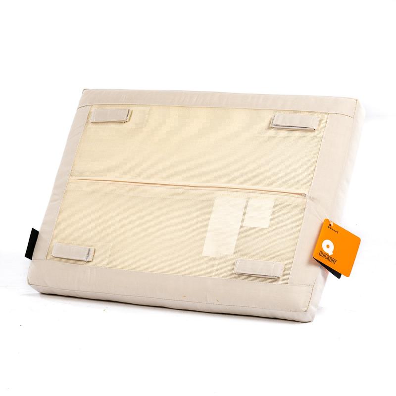 alt="78603 Backless Seat Cushion angled view of cushion bottom showing attachment straps on white background "