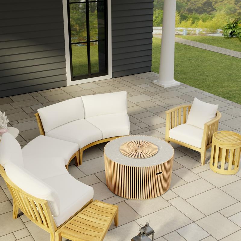 alt="70180 Kafelonia  7 pc Lounge Sofa Set in closeup angled aerial view on patio with house and window in background"