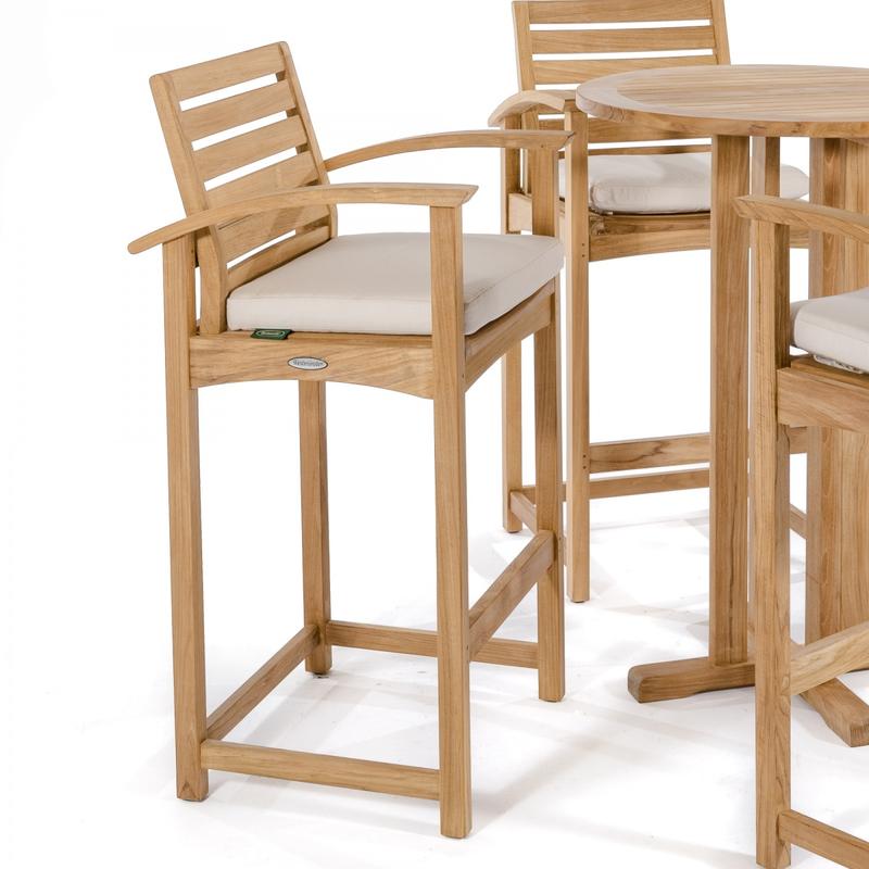 alt="70013 Somerset teak barstool dining set with optional seat cushions on white background"