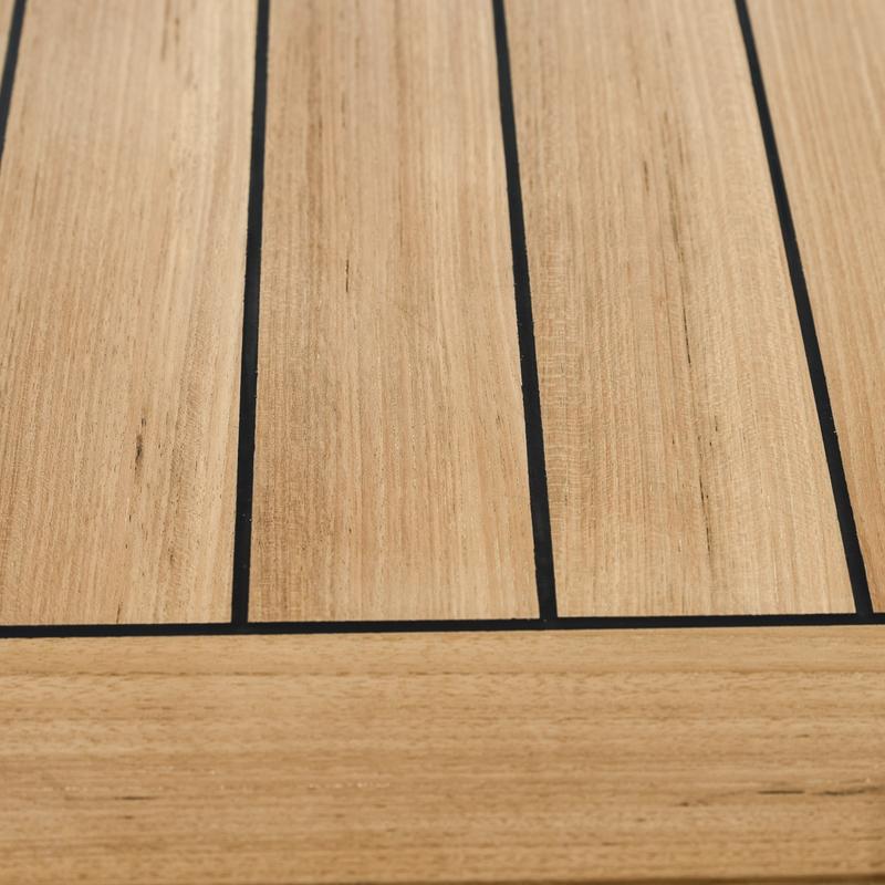 alt="70320 Vogue Teak Table Top showing closeup of sikaflex sealant between teak slats"