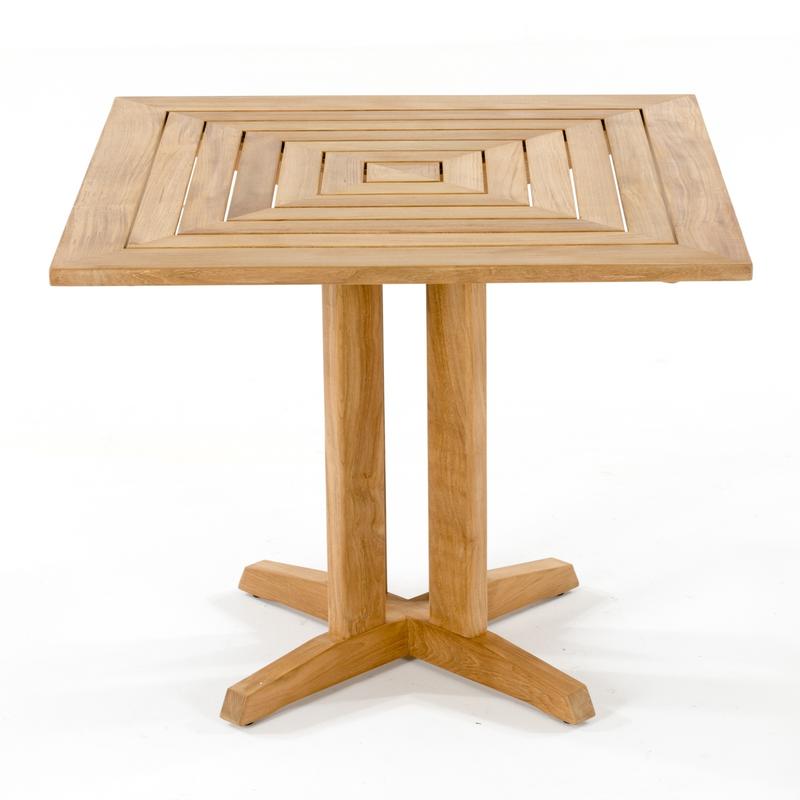 alt="15815 Pyramid 36 inch Square Teak Dining Table in angled front view on white background"