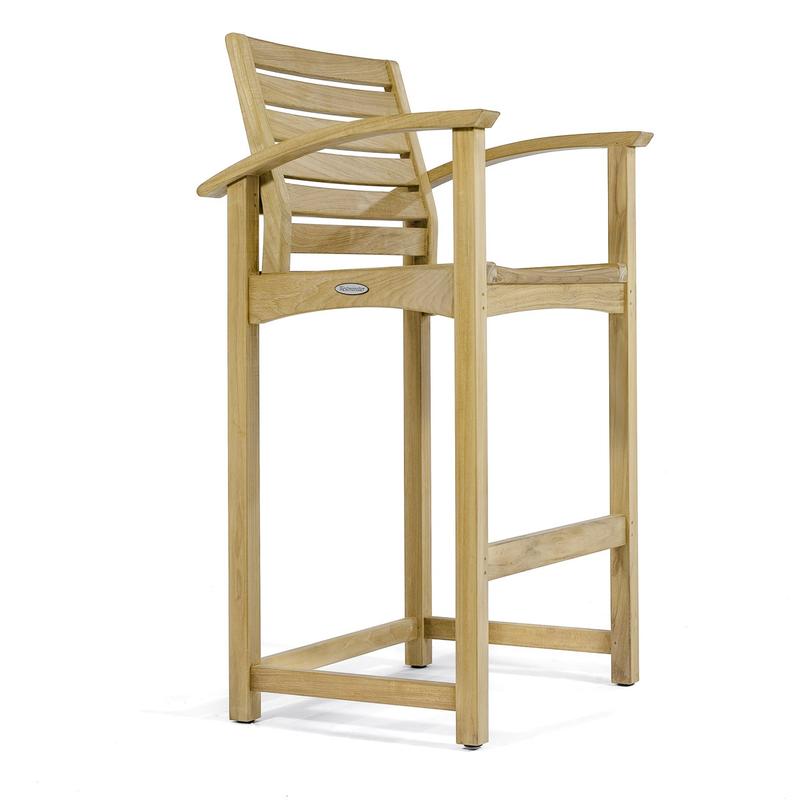 alt="70693 Somerset teak barstool with armrests right side angled view on white background"