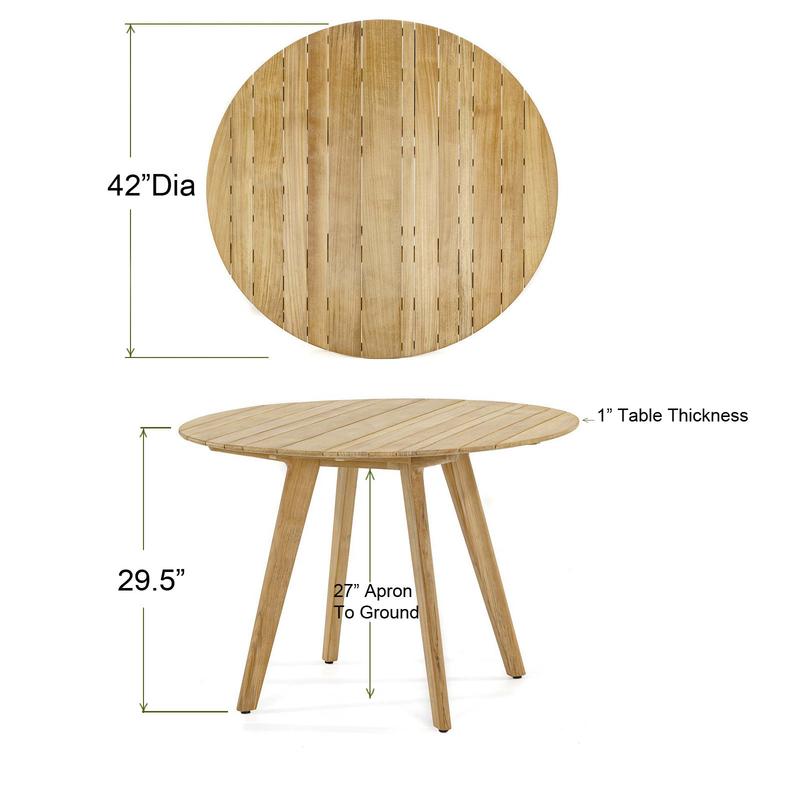 alt="15916 Surf 42 inch Round Teak Table autocad view of table on white background"