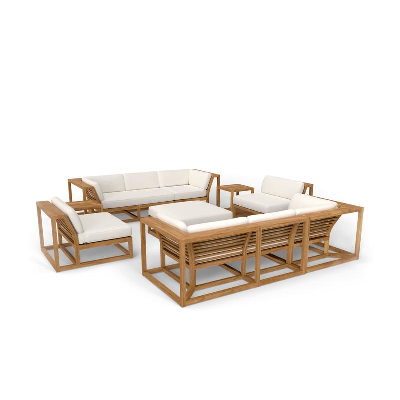 alt="70753 Maya 7 pc Twin Sofa Set with canvas colored cushions in angled aerial view on white background"