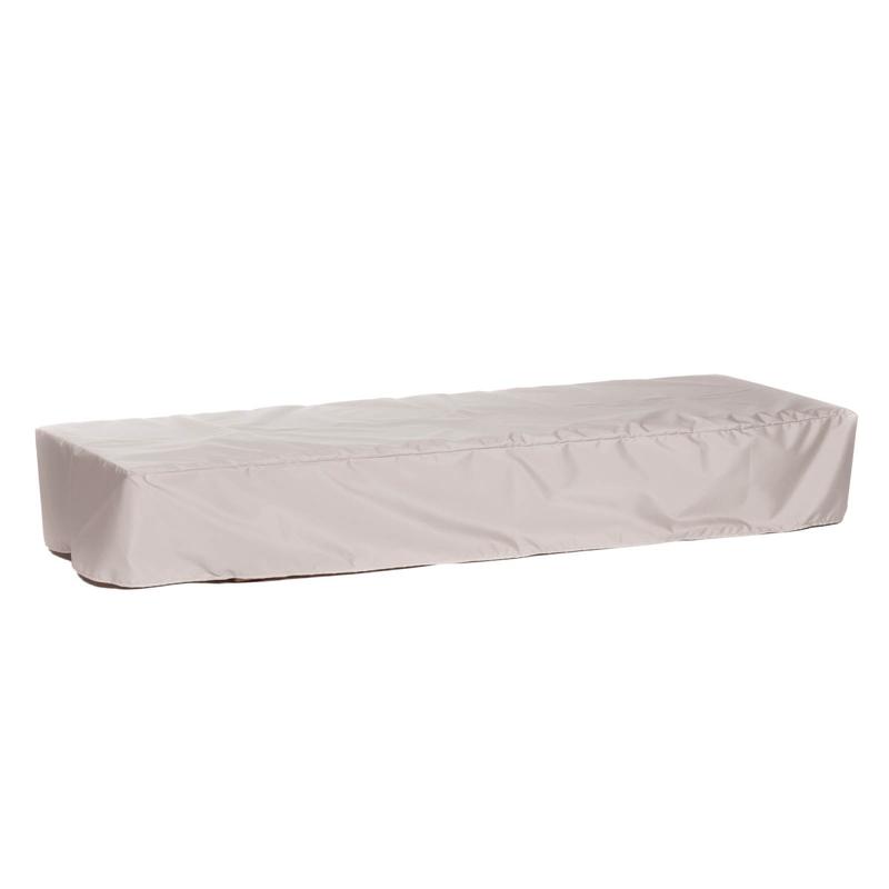 alt="66909 Horizon High Bench Chaise Cover for 16770 Horizon teak High Chaise Bench in flat position side angled view on white background "