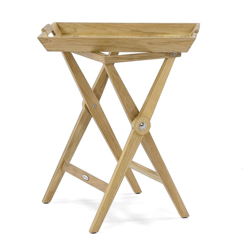 alt="17440 folding teak tray table angled view on white background"