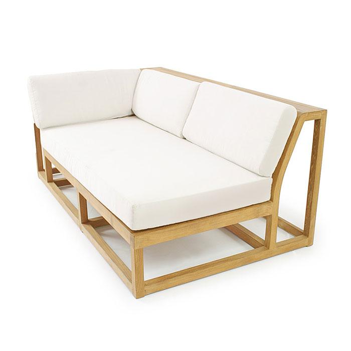alt="13800 Maya Teak Right Side Sectional with canvas colored cushions in side view on white background"