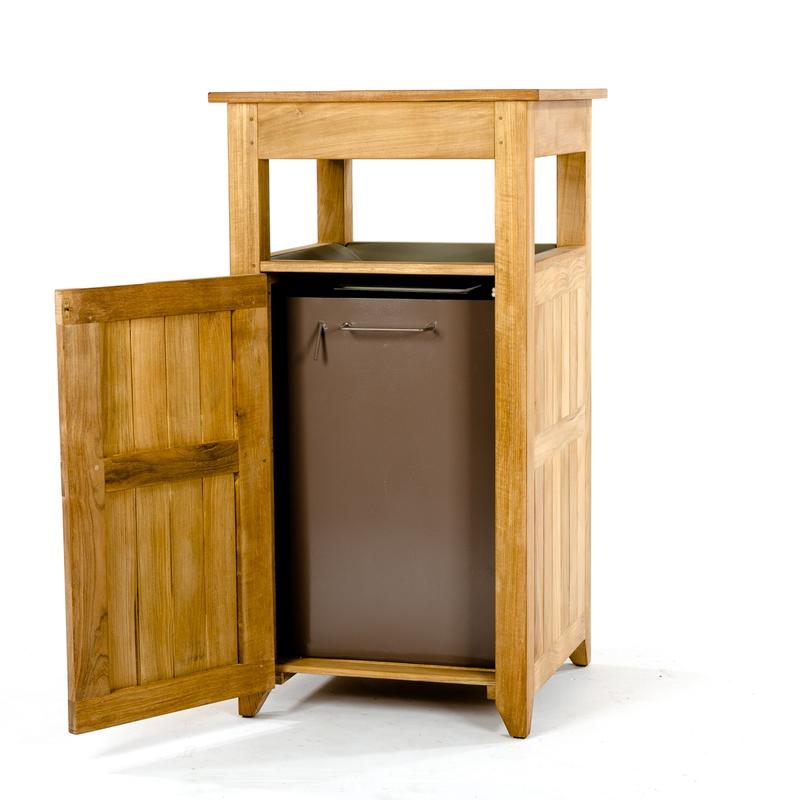 alt="18160IN Metal Receptacle Liner Insert for teak trash receptacle showing open side view on white background"