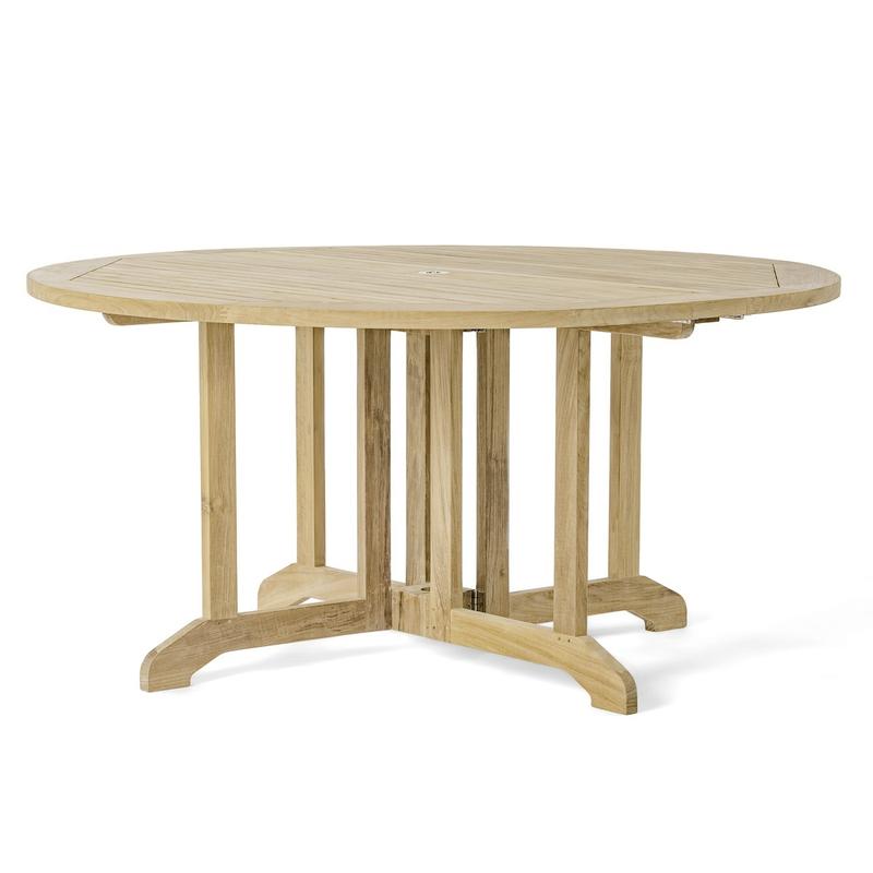 alt="70845 Barbuda Surf teak folding round 60 inch diameter dining table side view on white background"