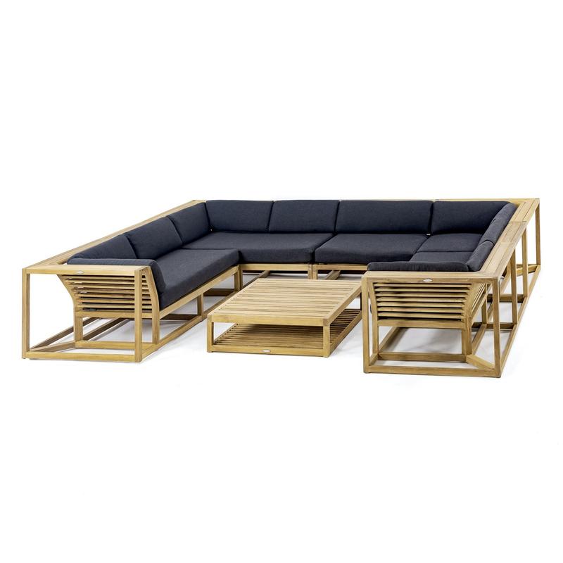 alt="70752 Maya 6pc Lounge Set with black colored cushions front angled view on white background"