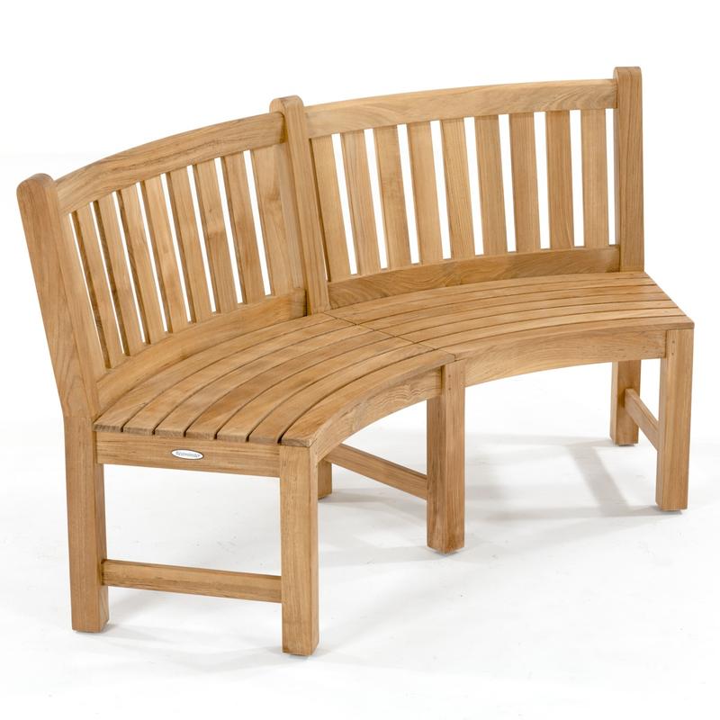 alt="70862 Buckingham teak 6ft curved bench angled view on white background"