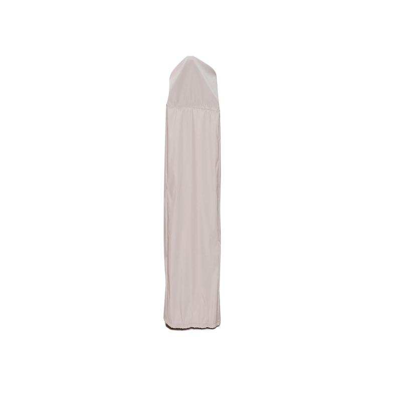 alt="65623 Barbuda Folded Table Cover for 15623FL Barbuda teak table in folded position end view on white background"
