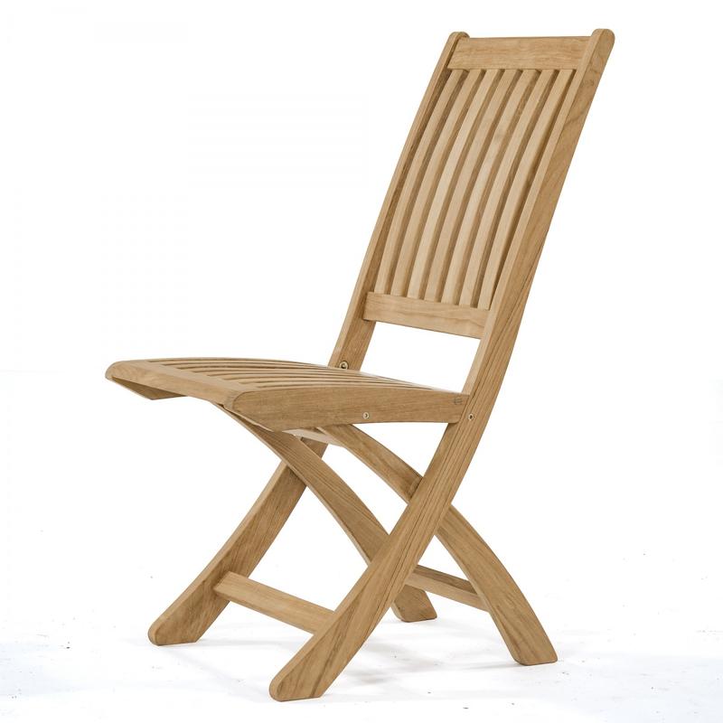 alt="11602S Barbuda Teak Folding Side Chair angled left side view on white background"