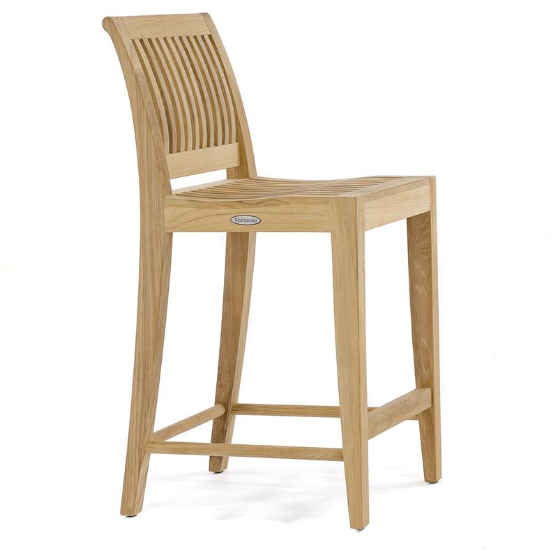 alt="11915 Laguna Teak Counter Stool in angled side view on white background"