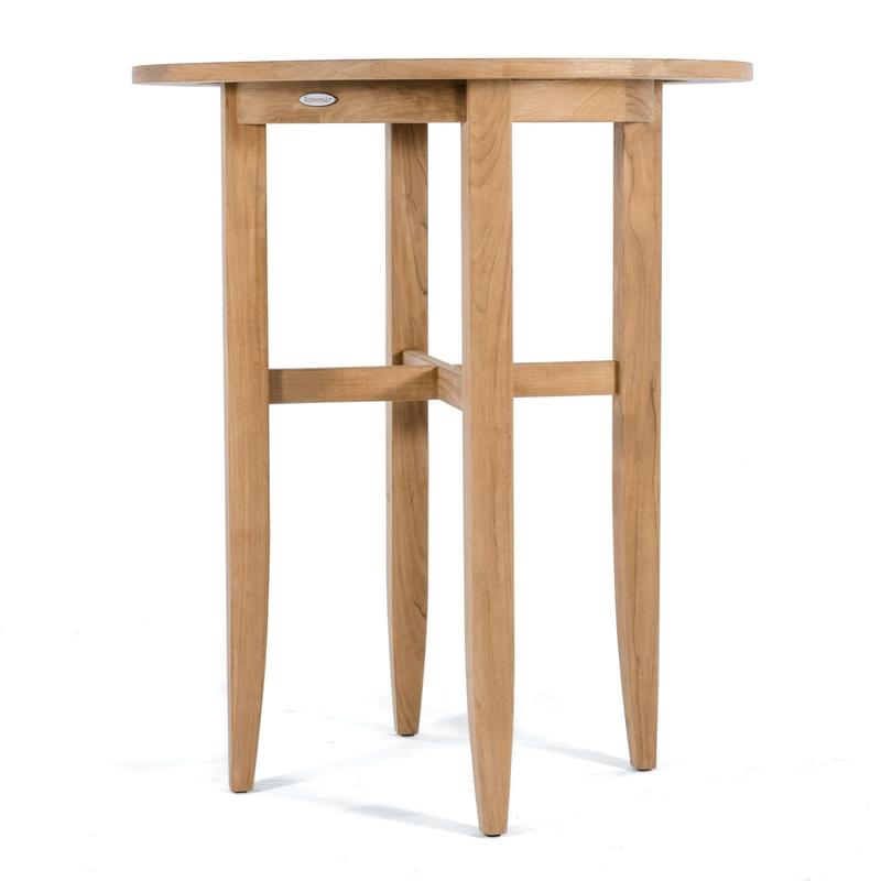 alt="70294 Laguna teak Round Bar Table side profile on white background"