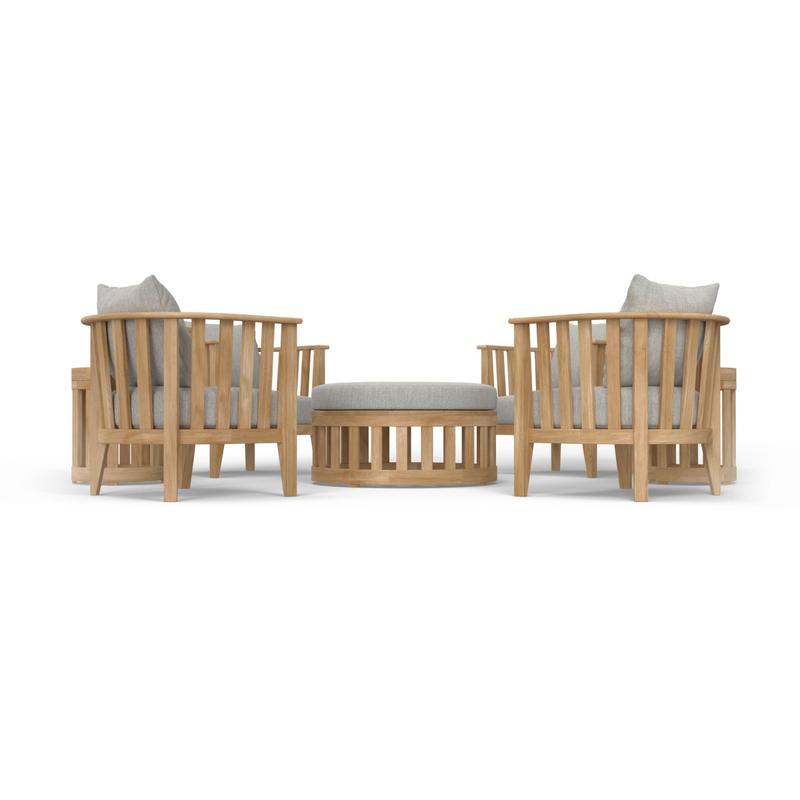 alt="70271 Kafelonia 7 piece Lounge Set of 4 Kafelonia Club Chairs and 2 Side Tables and Coffee Table Ottoman in side view on white background"