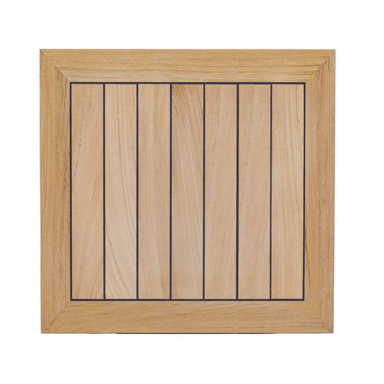 15764 Vogue 42 inch square table top showing Sikaflex Sealant between teak slats on white background