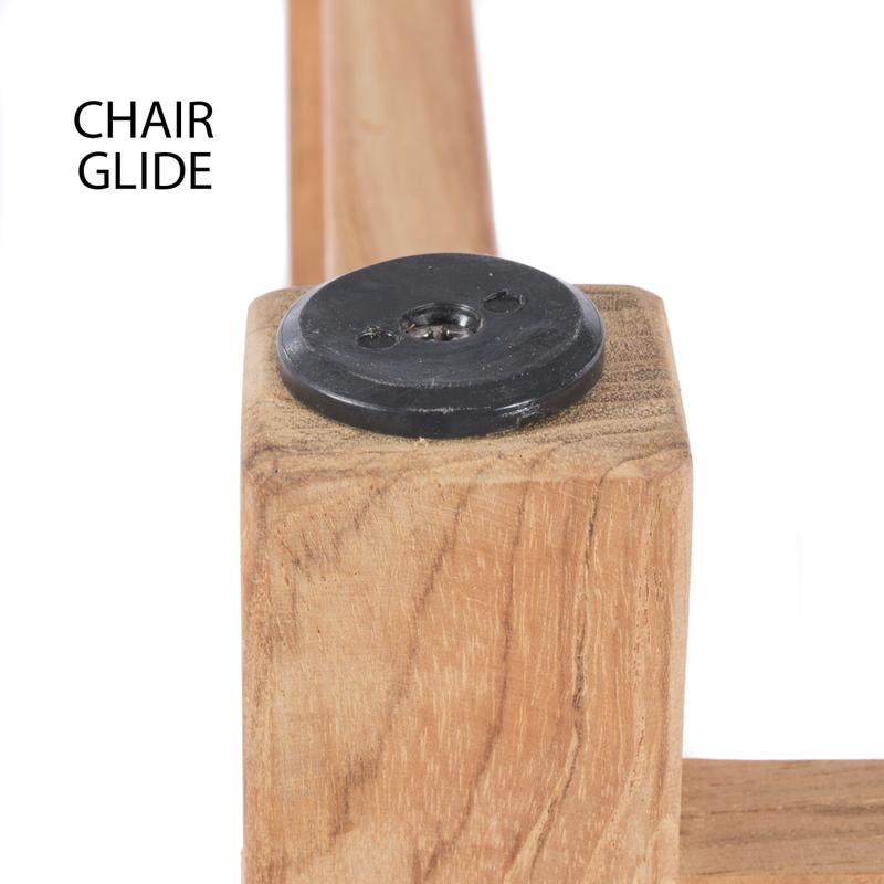 alt="70291 Hyatt Laguna teak dining chair bottom leg showing floor chair glide on white background"