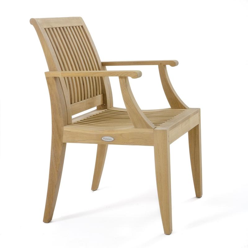 alt="12810 Laguna Teak Dining Armchair side angled on white background"