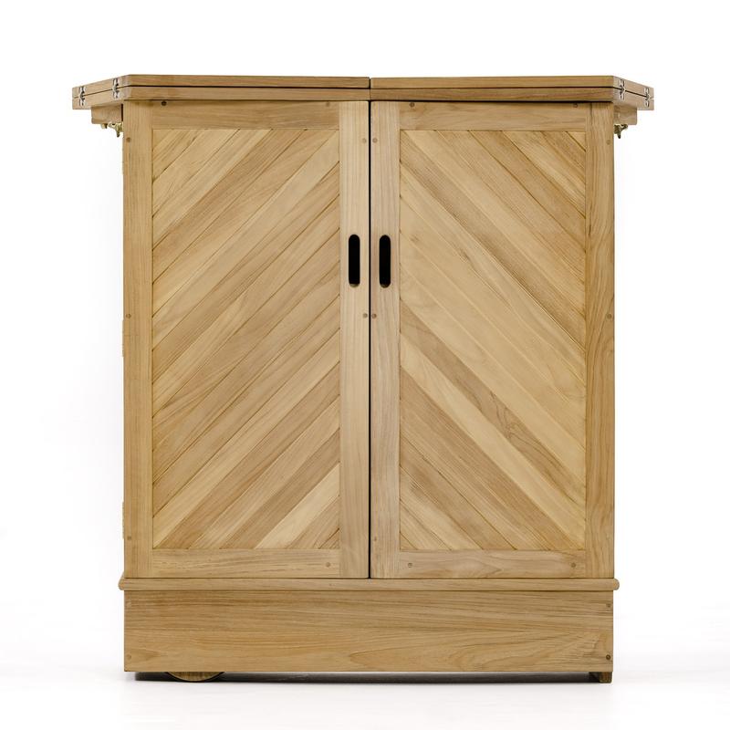 alt="17112 Somerset teak bar with side doors closed rear view on white background"