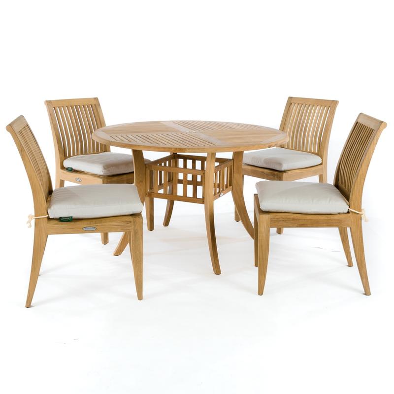 alt="70291 Hyatt Laguna 5 piece teak Dining Set with optional seat cushions on white background"