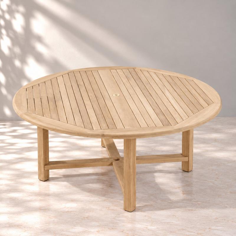 alt="6 ft Round Buckingham Teak Dining Table - Picture A"