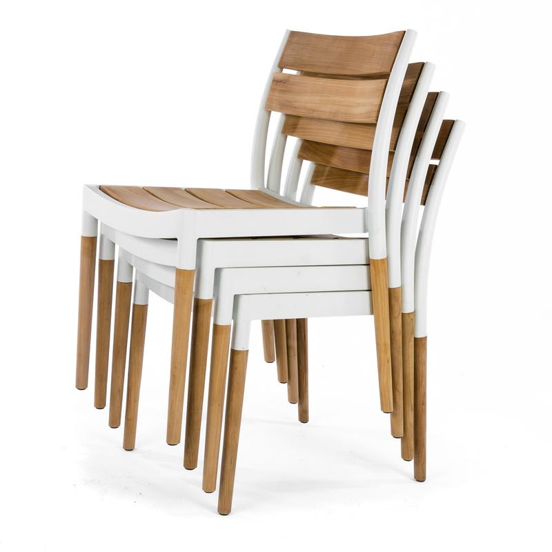 alt="Bloom Aluminum and Teak Stacking Chair"