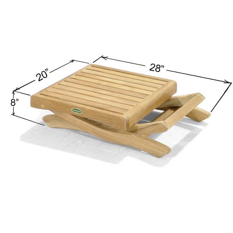 alt="18600 Barbuda Folding Teak Side Table Ottoman folded flat showing autocad of angled view on white background"