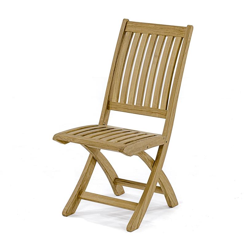 alt="11602S Barbuda Teak Folding Chair side angled facing front view on white background"