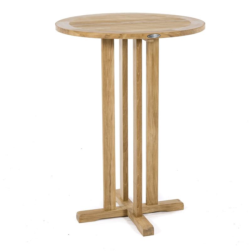 alt="70682 Vogue teak 30 inch diameter Round Bar Table side angled on white background"