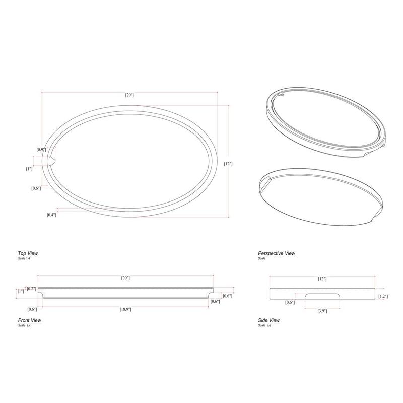 alt="19125 Butcher Block 20 inch Oval Charcuterie Cutting Board showing autocad on white background"