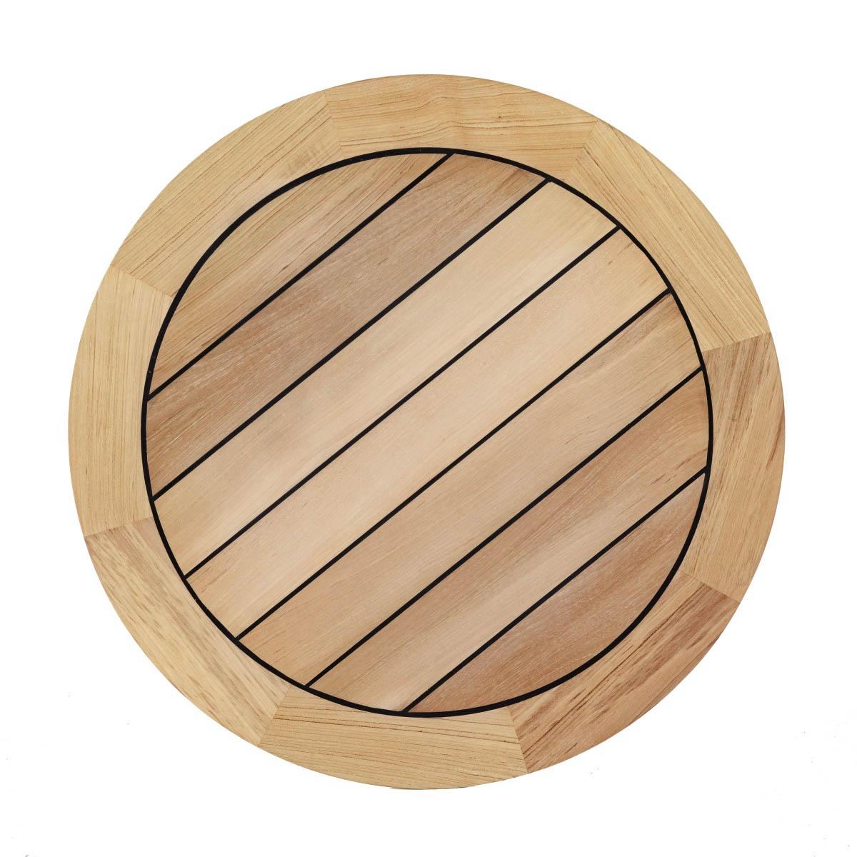15762 Vogue 48 inch diameter Round Table Top with sikaflex sealant between teak slats on white background