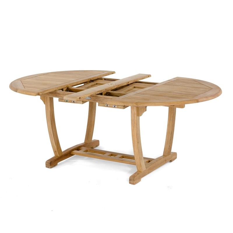 alt="15548 Martinique Dining Table extended showing double butterfly leaves in storage area on white background"