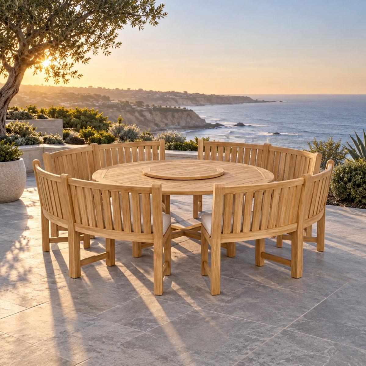 Buckingham Teak Curved Bench Dining Set — picture A
