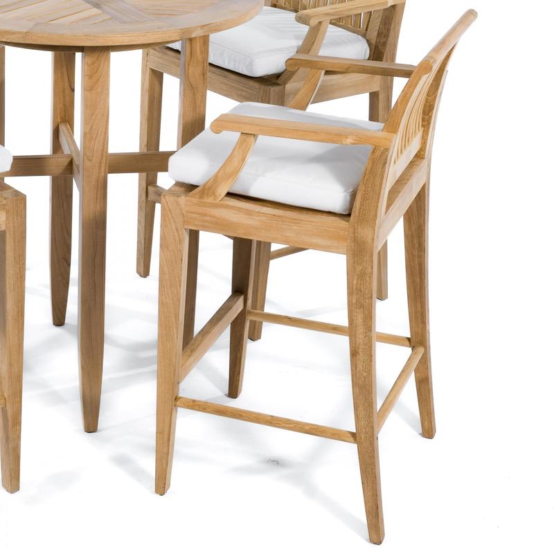 alt="12910 Laguna Teak Bar Stool with optional canvas colored cushions angled on white background"