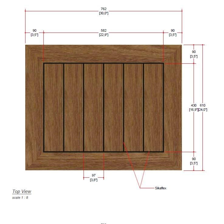 alt="70668 Vogue teak table top autocad aerial view on white background"