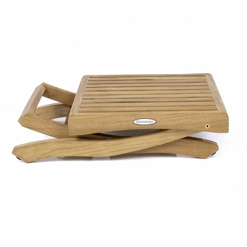 alt="18600 Barbuda Folding Teak Side Table Ottoman folded flat angled on white background"