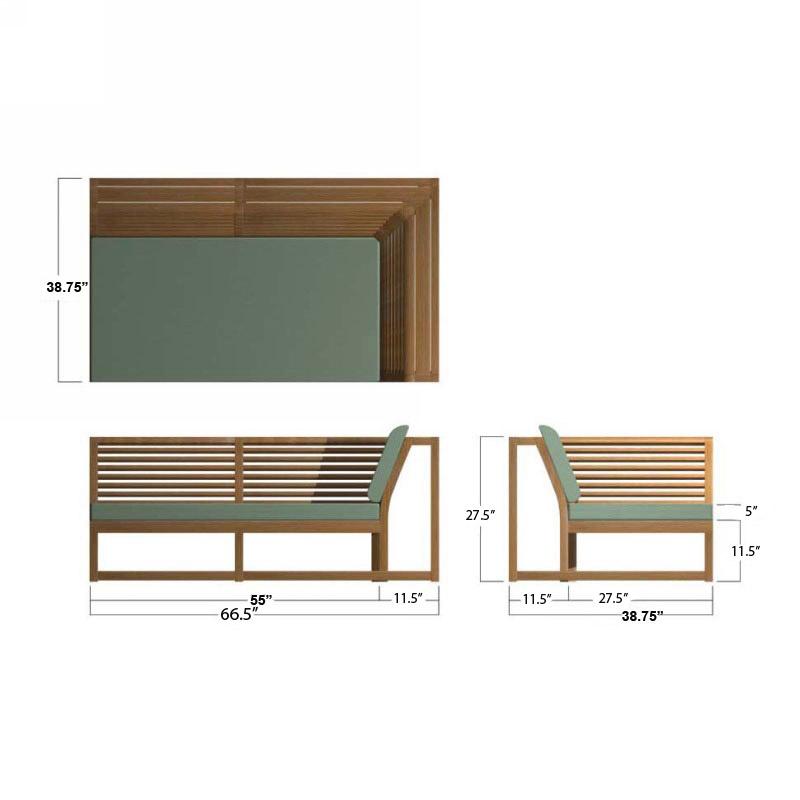 alt="13801RFDP Maya teak Left Side Sectional autocad in aerial and side and rear view on white background"