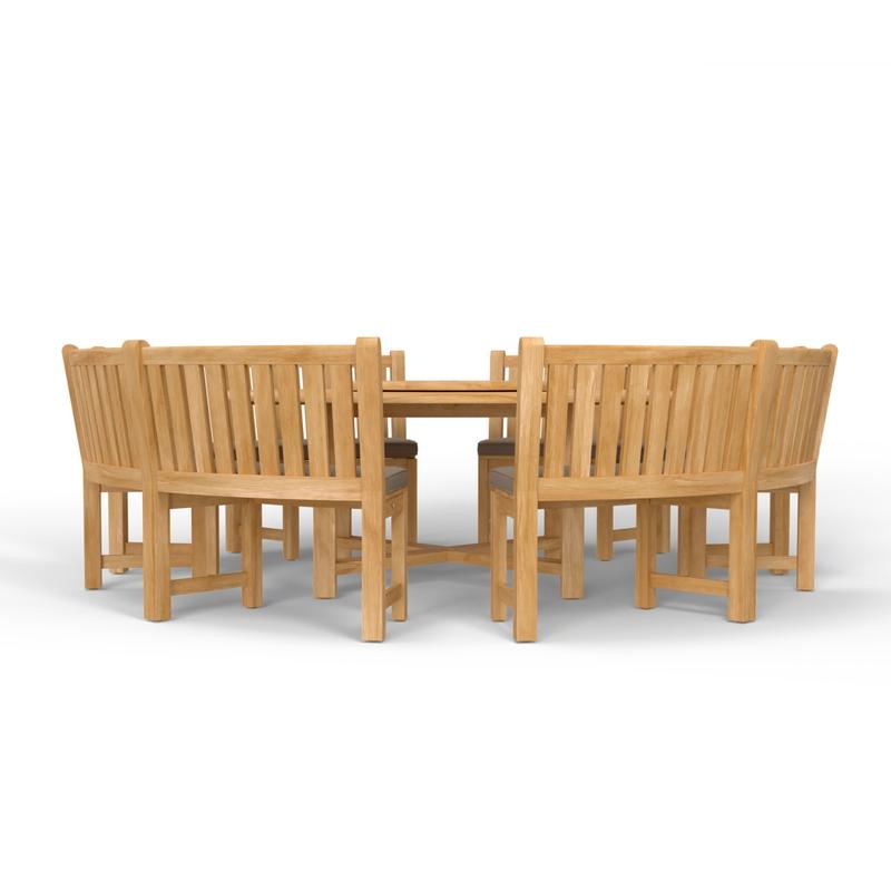 alt="70067 Buckingham teak Curved Bench Dining Set in side profile view on white background"